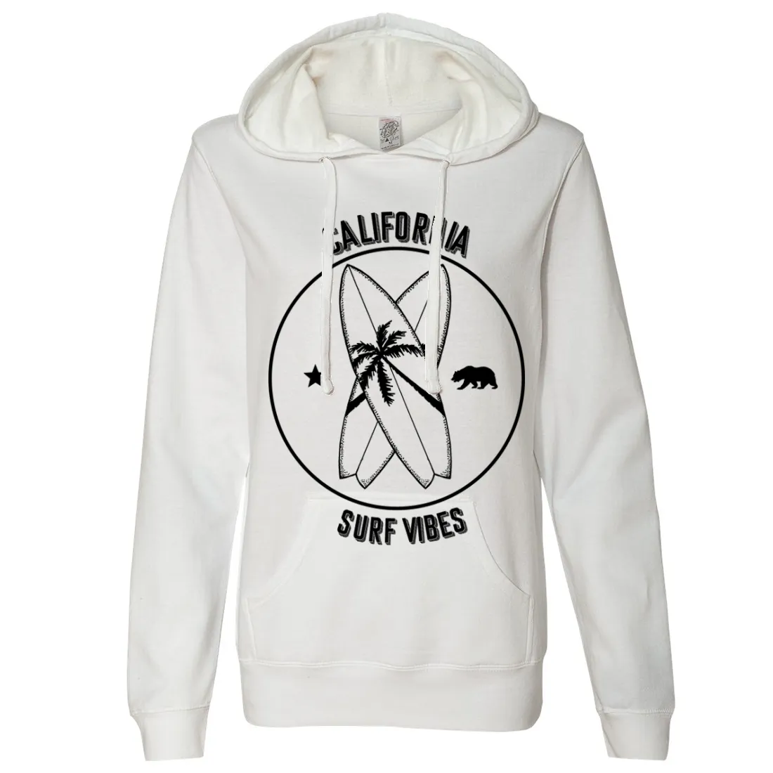Surf Vibes Black Print Ladies Lightweight Fitted Hoodie