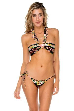 SWEET NIGHTS - Crystallized Ruffled Heart Bandeau Top & Tie Side Bottom • Multicolor