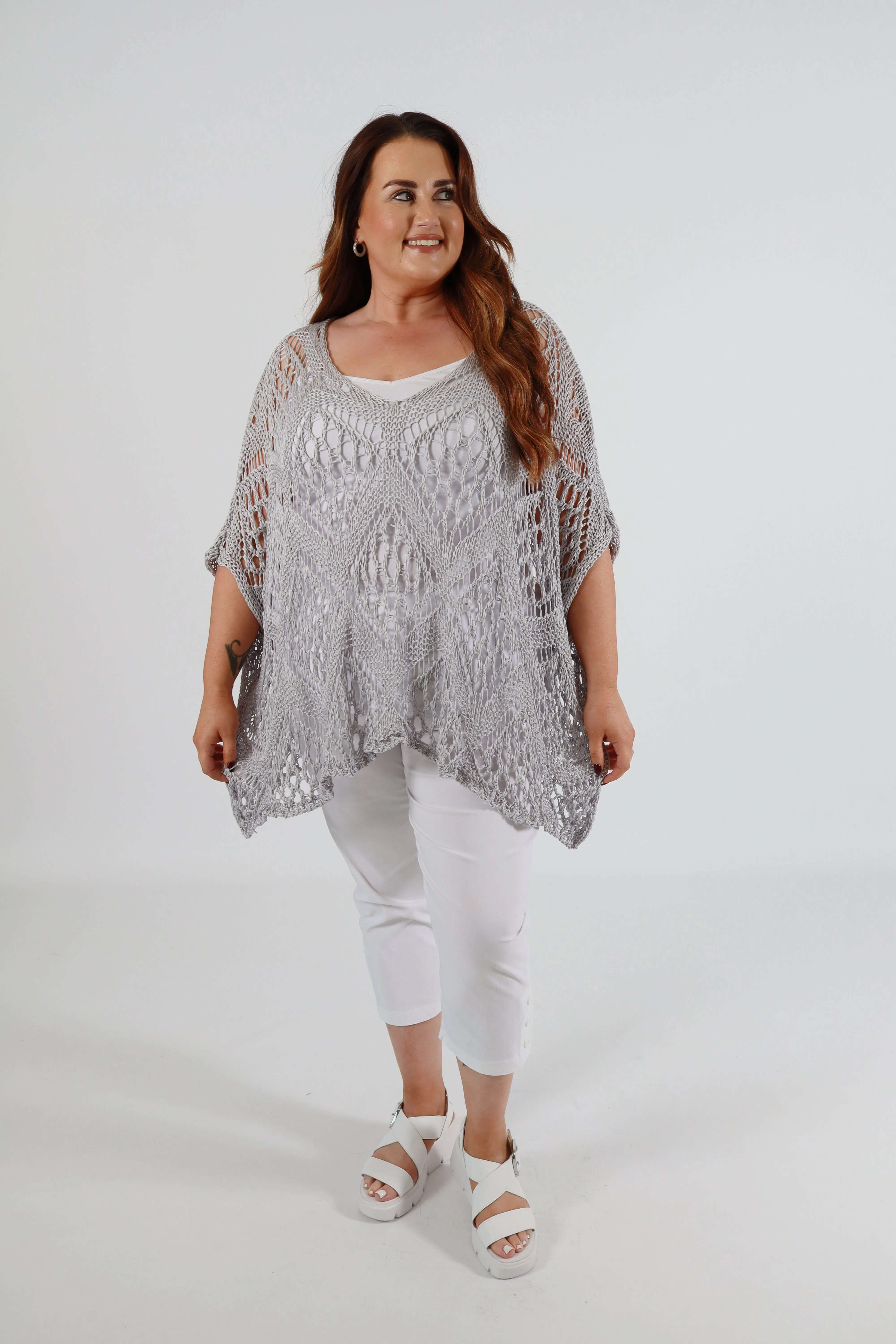 Tara Crochet Top in Grey