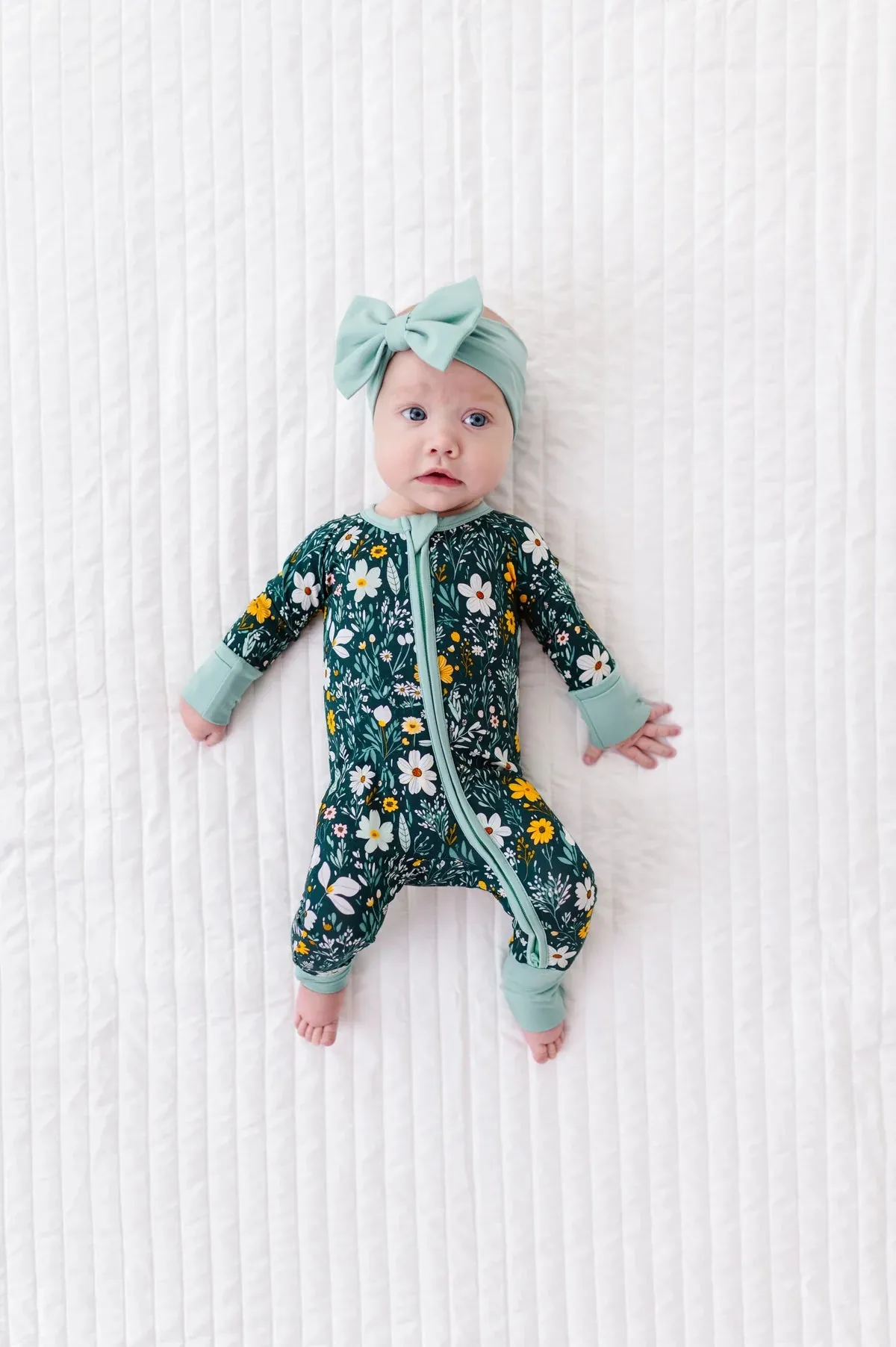 The Sleepy Sloth Wildflower Dreams Green Floral Print Zip Jammies Convertible Romper