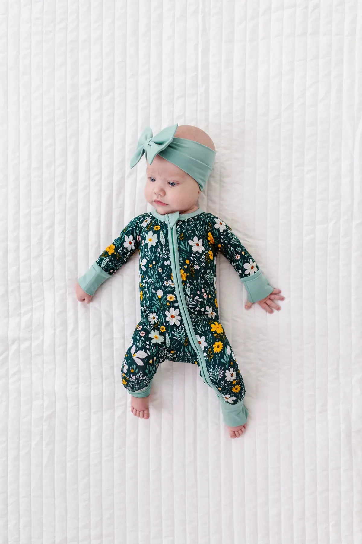 The Sleepy Sloth Wildflower Dreams Green Floral Print Zip Jammies Convertible Romper