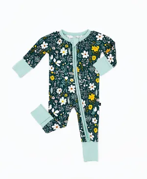 The Sleepy Sloth Wildflower Dreams Green Floral Print Zip Jammies Convertible Romper