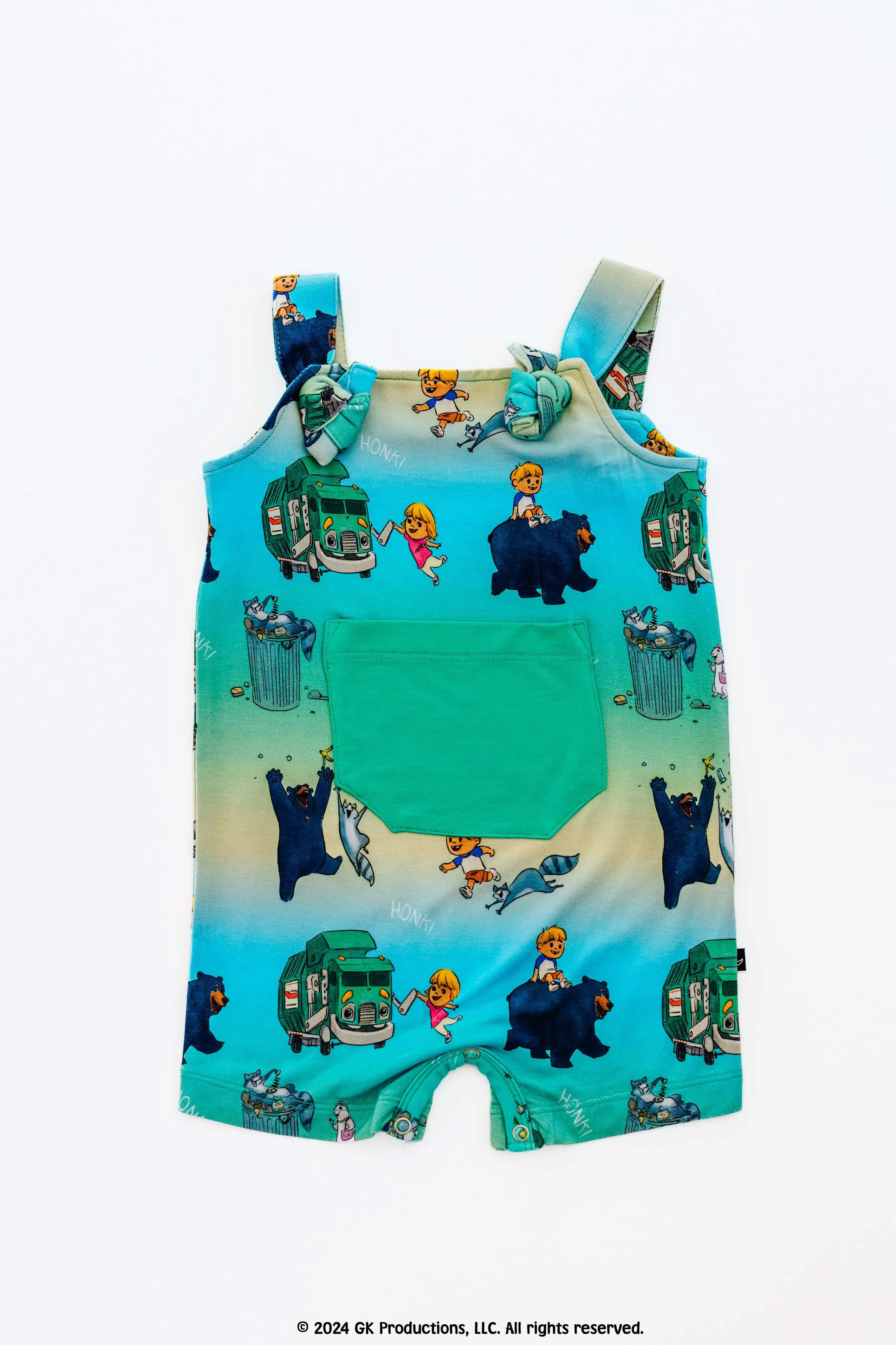 The Sleepy Sloth x Trash Truck™ Honk! Honk! Tie Strap Shortall Romper