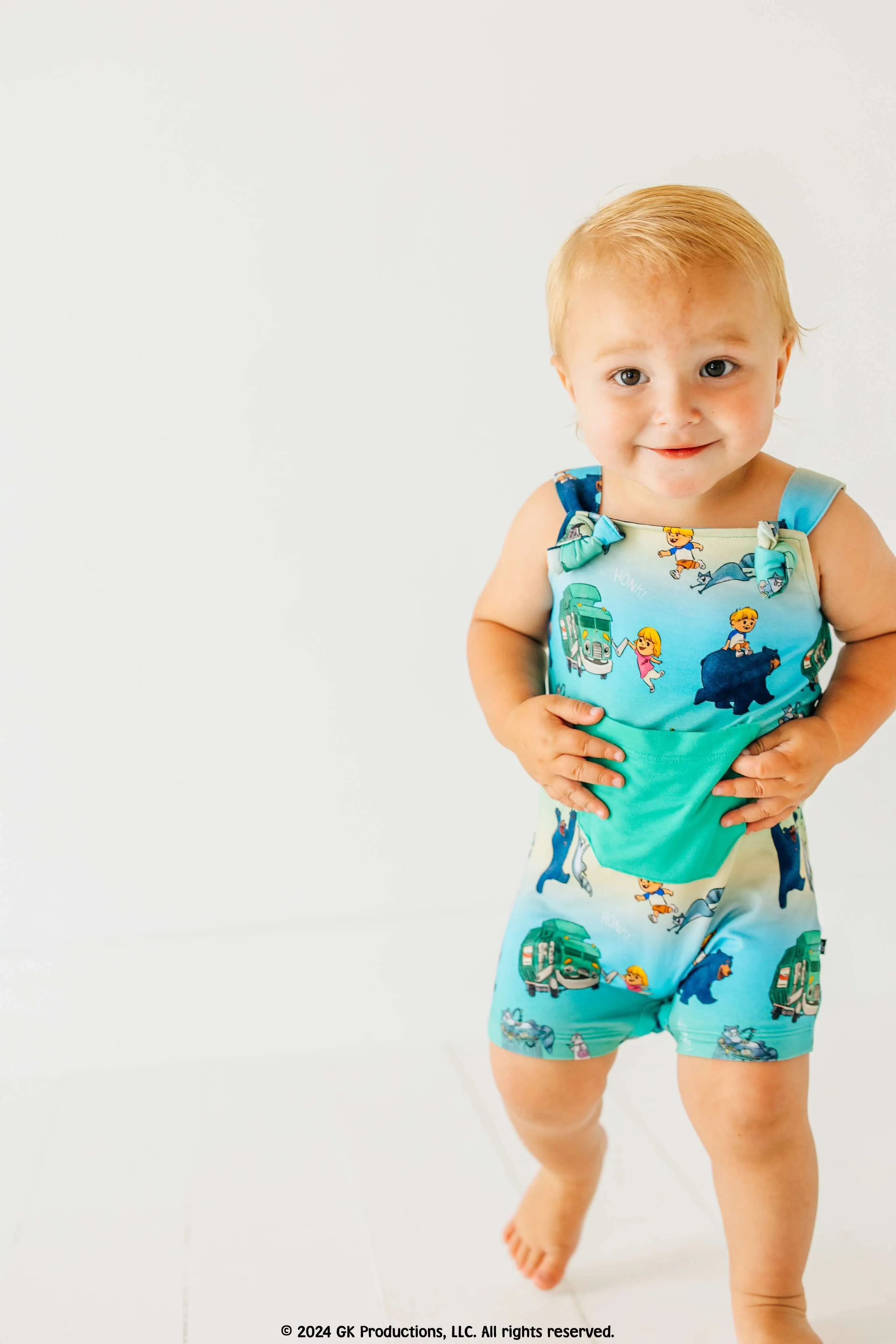 The Sleepy Sloth x Trash Truck™ Honk! Honk! Tie Strap Shortall Romper