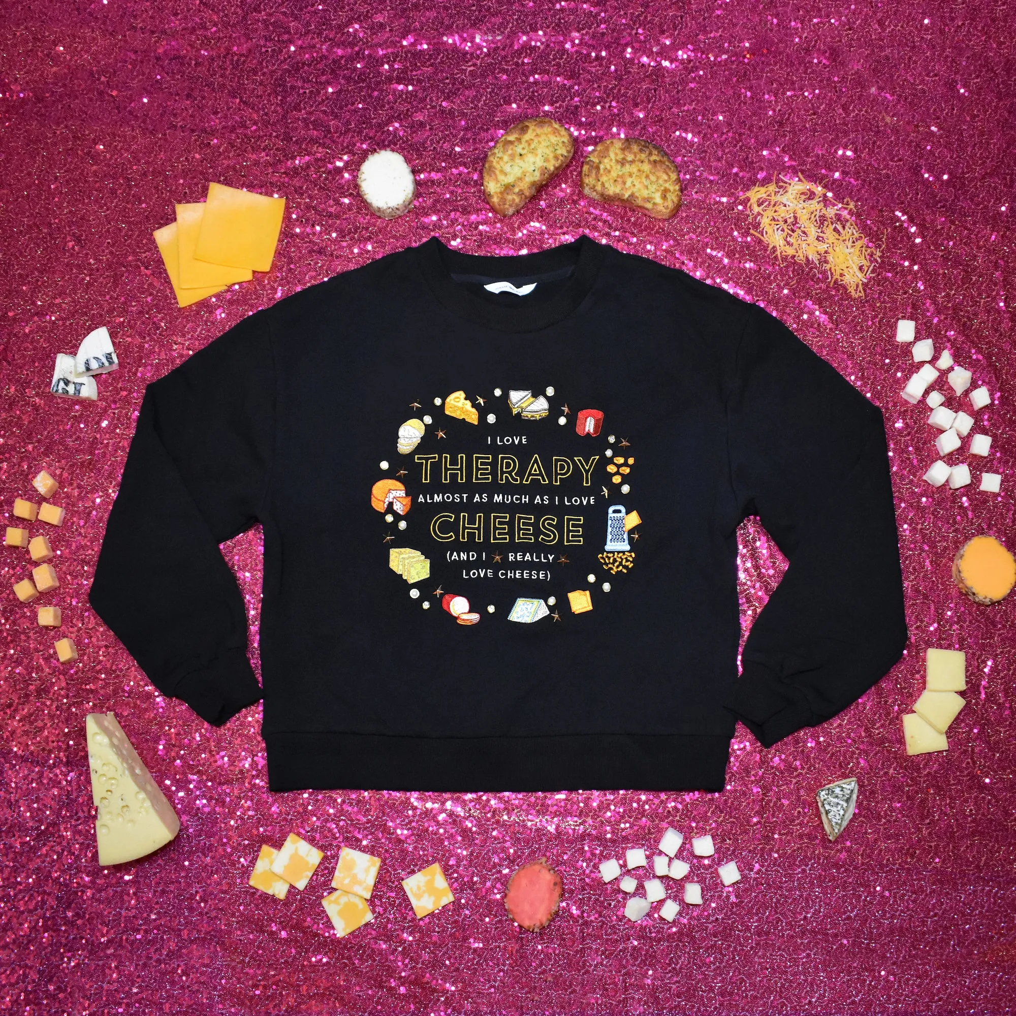 Therapy and Cheese Embellished Sweatshirt