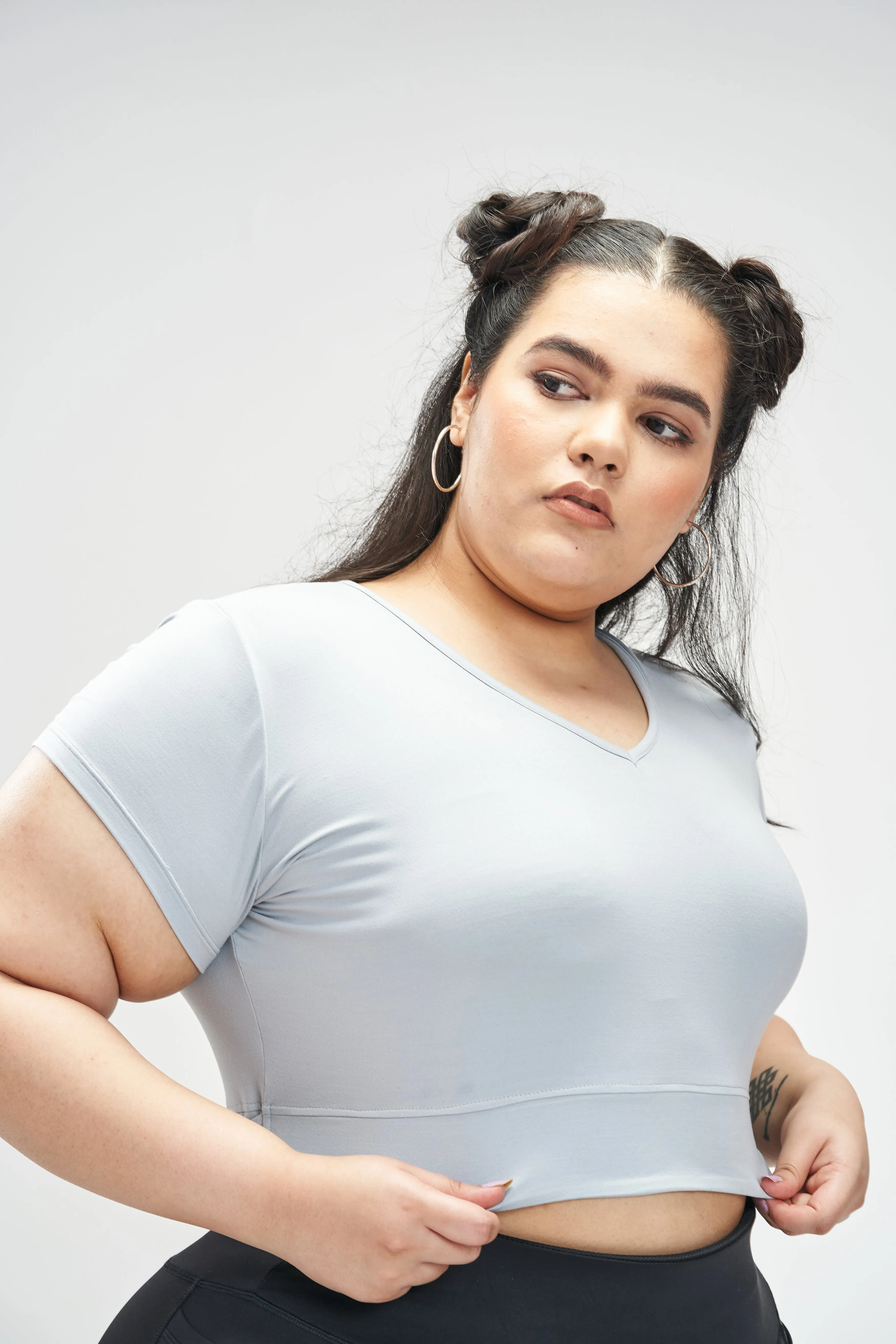 Tie Back Crop Top: Grey