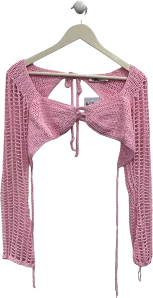 Tiger Mist Pink Crochet Open Front Top UK S