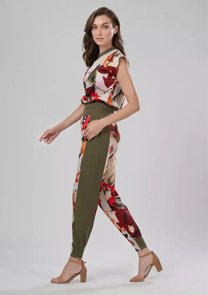 Tiger Print Drooping Shoulder Top And Elasticated Joggers Track Set