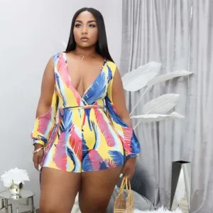Tropical Temptress Long Sleeve V-Neck Romper