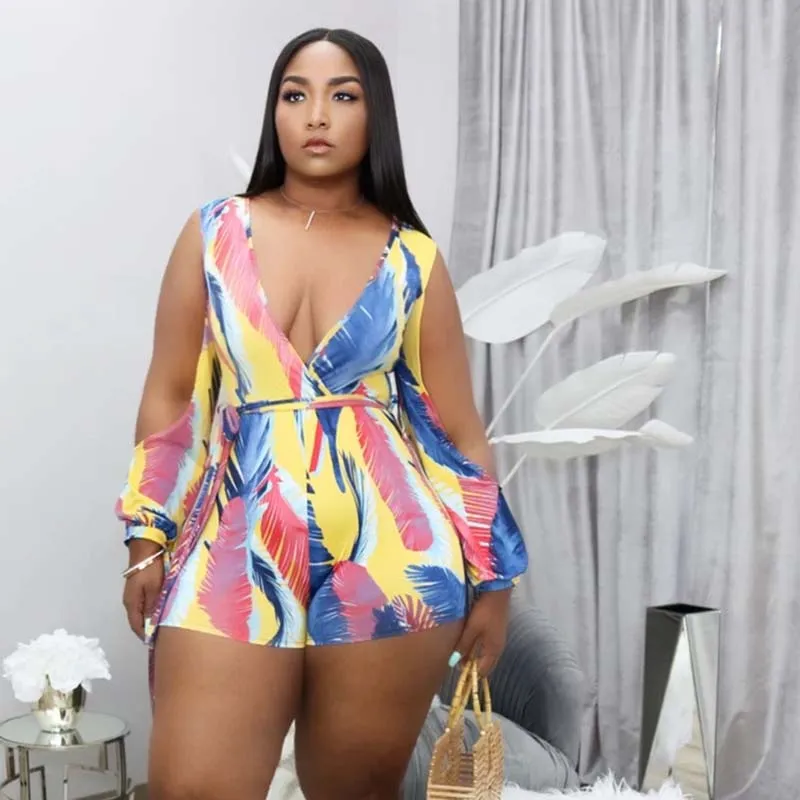 Tropical Temptress Long Sleeve V-Neck Romper