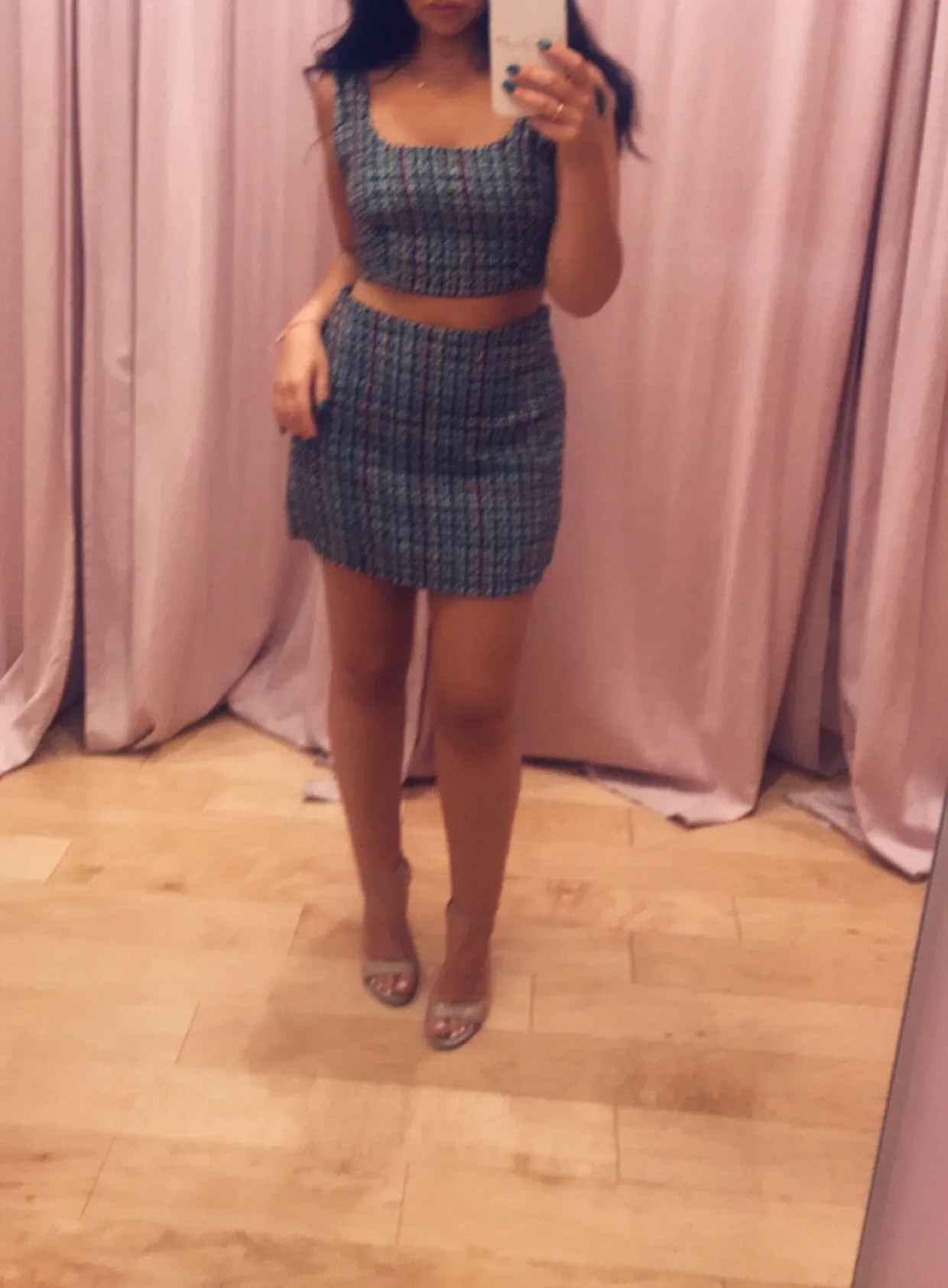 Tweed Scoop Neckline Sleeveless Crop Top