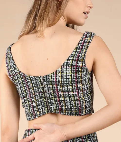 Tweed Scoop Neckline Sleeveless Crop Top