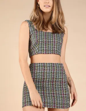 Tweed Scoop Neckline Sleeveless Crop Top