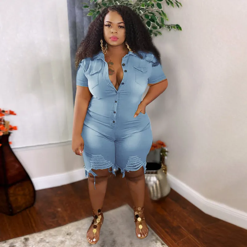 Urban Edge Distressed Button-Up Denim Romper