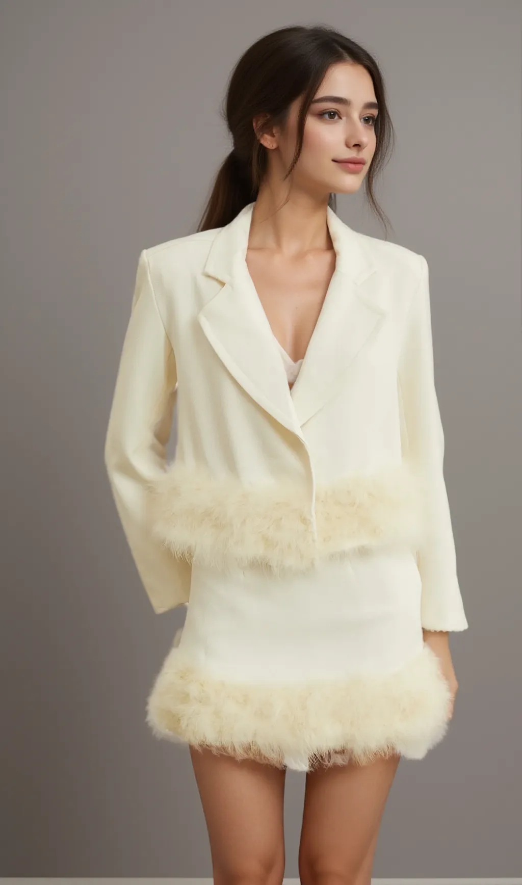Valérie feather-hem blazer & skirt matching set