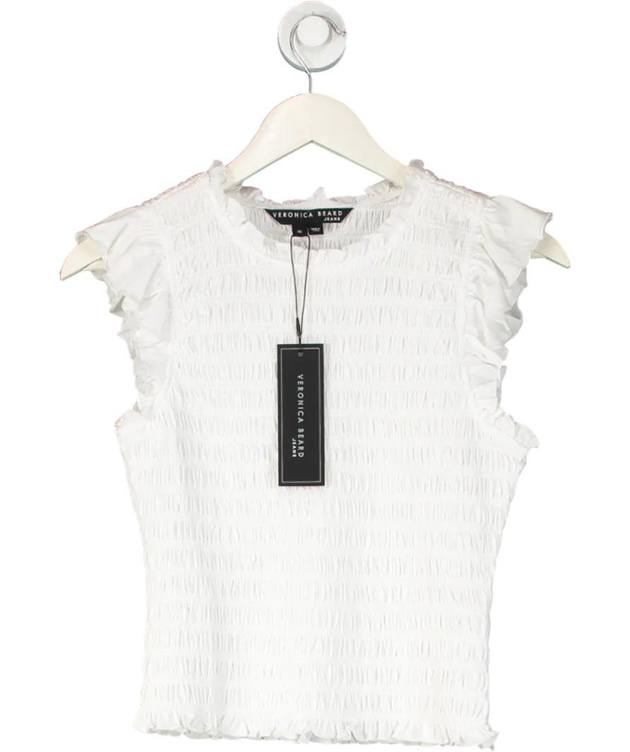 Veronica Beard White Shirred Sleeveless Top UK XS