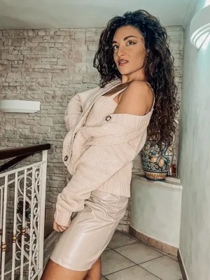Veronica Beige Knit Cardigan Set