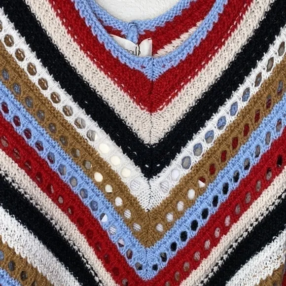 Vicolo Handcrafted Bohemian Crochet Knitwear Knitted Fringe Cape Poncho