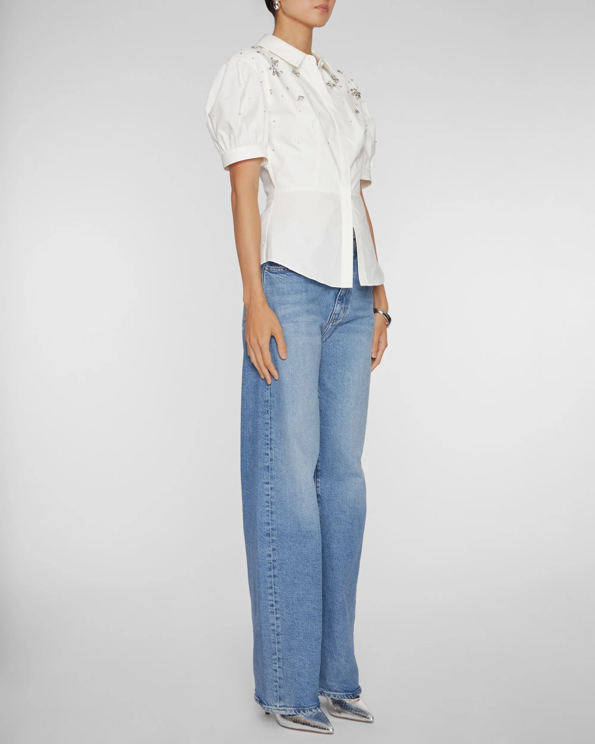 White Cotton Embellished Top