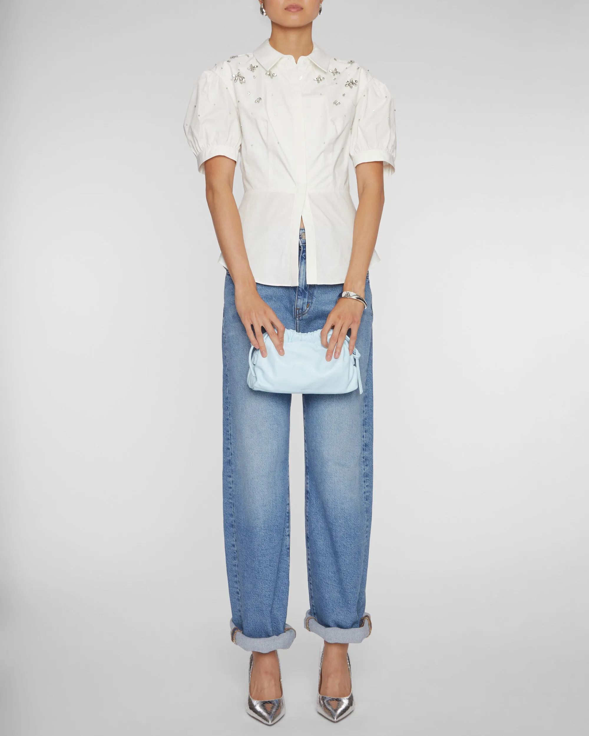 White Cotton Embellished Top