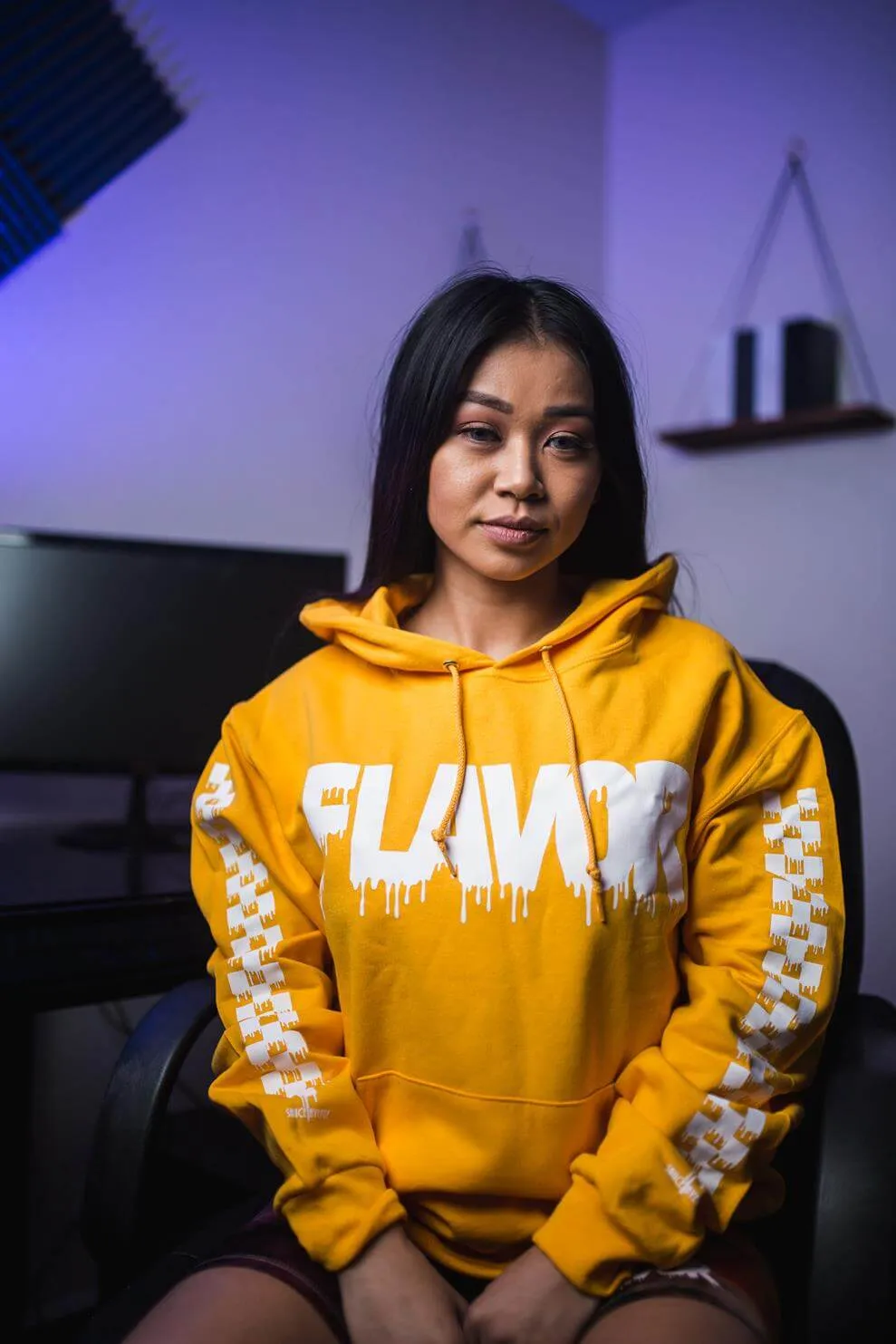 White Flavor | Mustard Hoodie (Solid Checkered Drippin Sleeves)