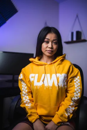 White Flavor | Mustard Hoodie (Solid Checkered Drippin Sleeves)