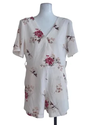 White Floral Textured Romper TTR