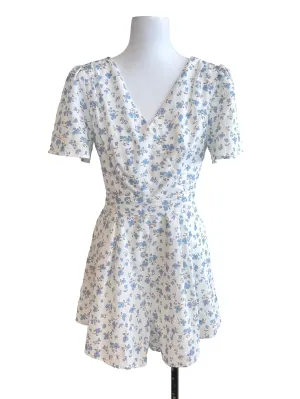 White Floral V Neck Romper