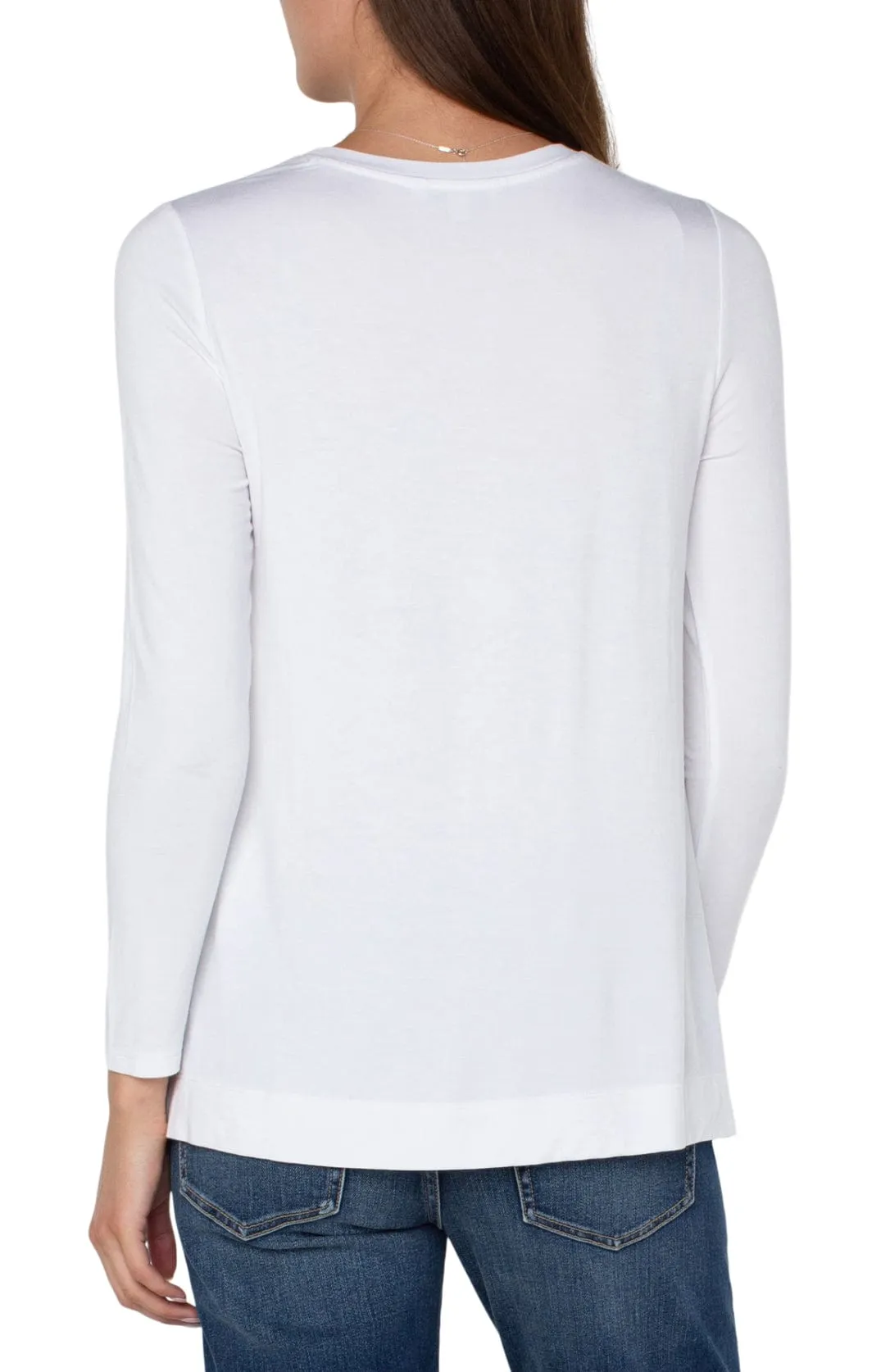 White Long Sleeve Scoop Neck Tee