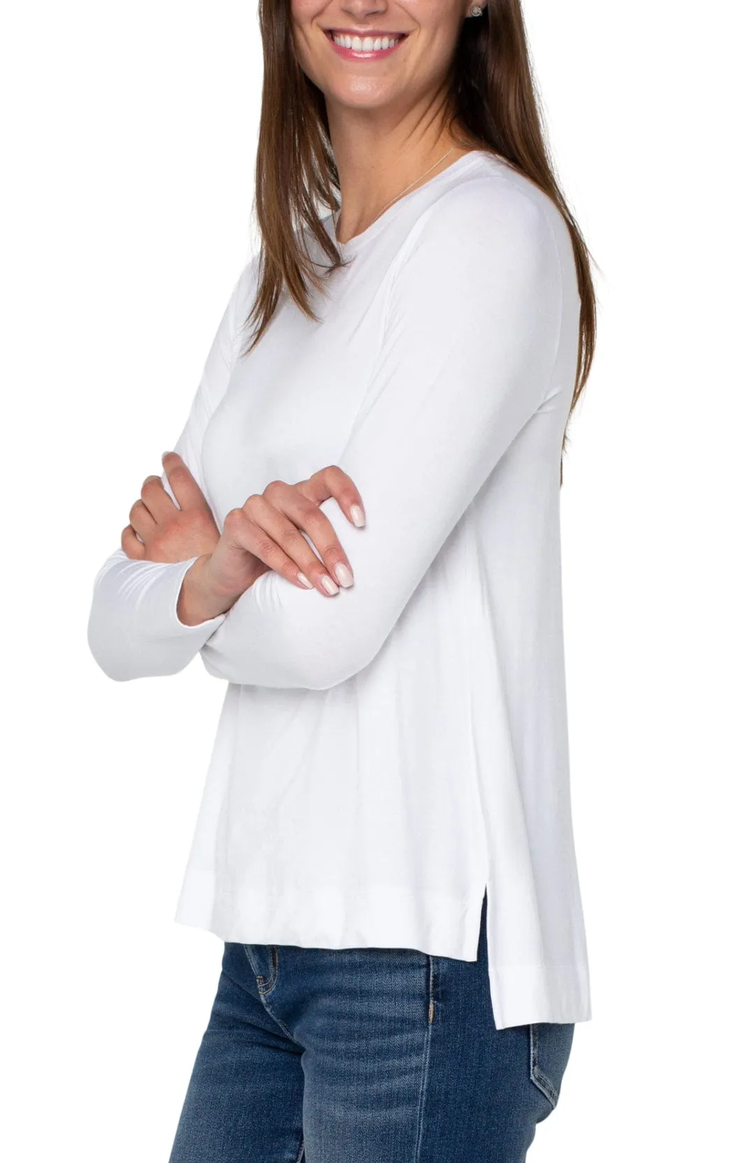 White Long Sleeve Scoop Neck Tee