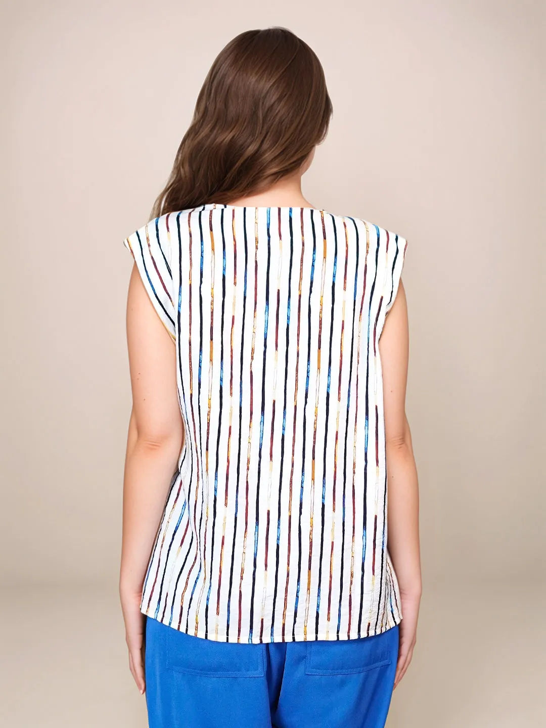 White Stripes Short Sleeves Top