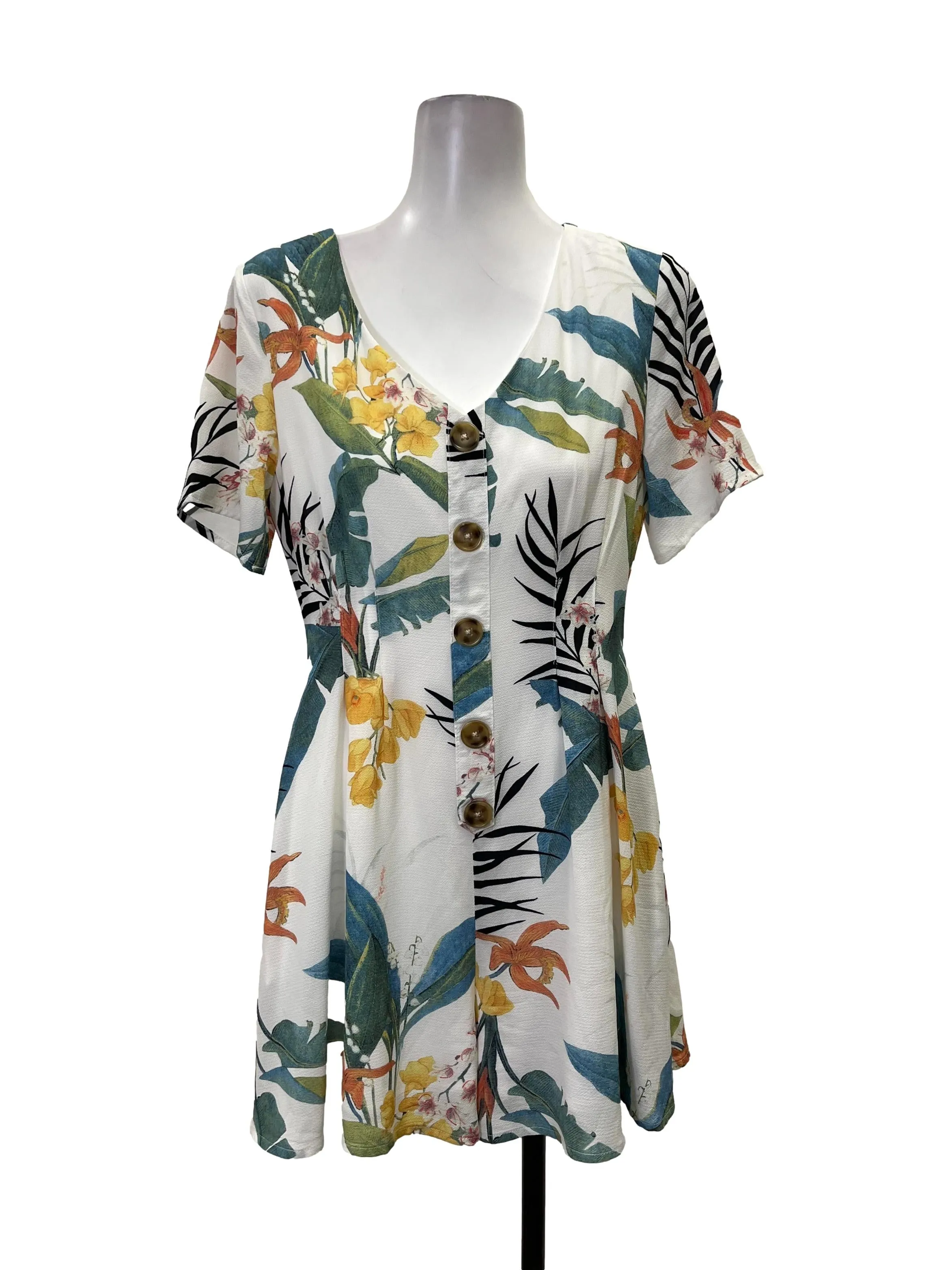 White Tropical Floral Romper