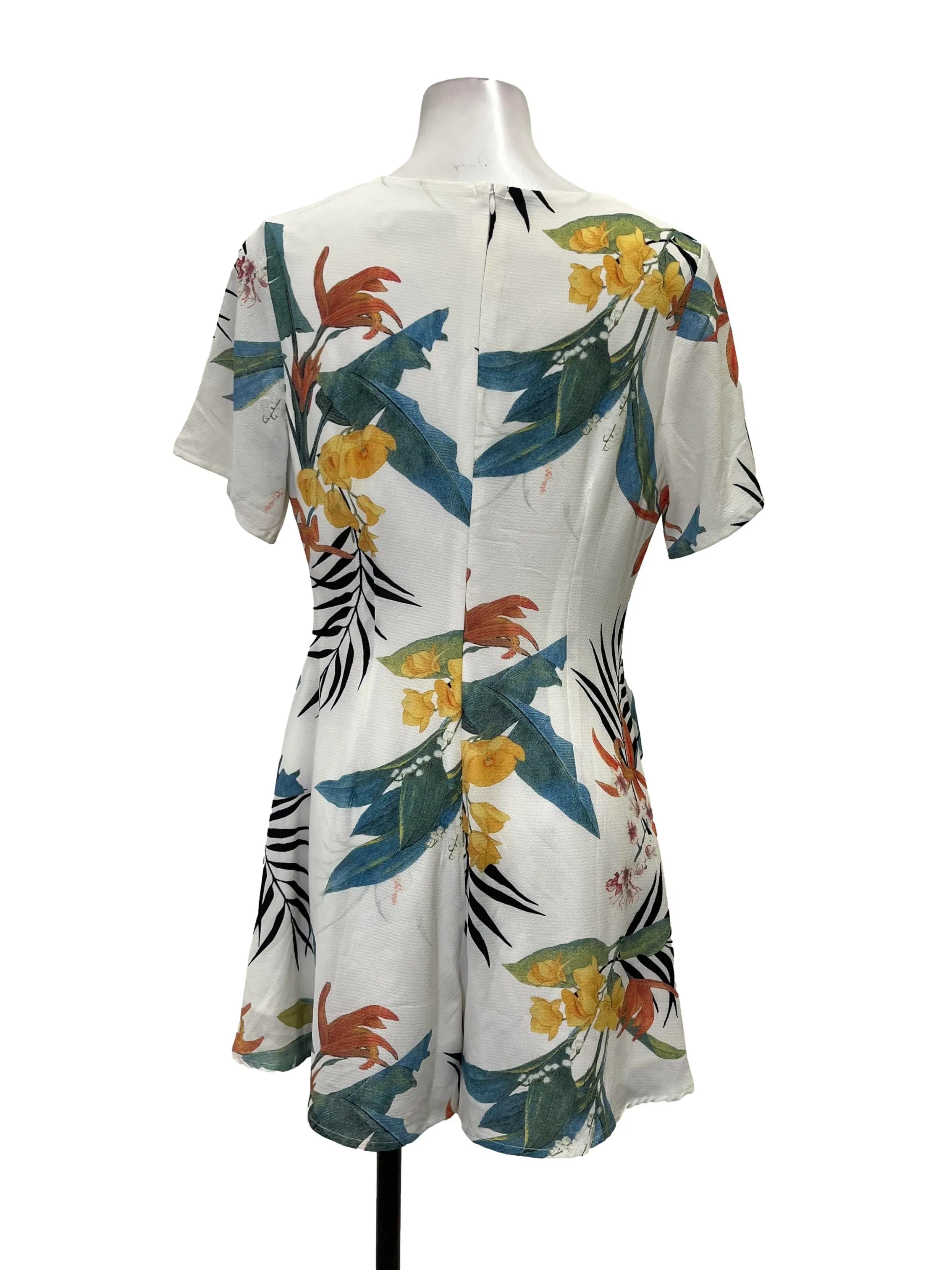 White Tropical Floral Romper