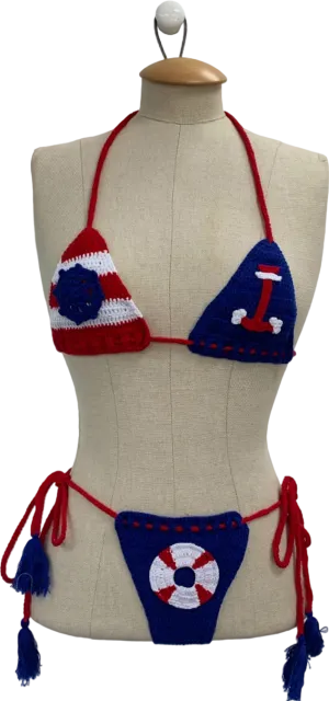 Wolfe Bay Red and Blue Crochet Bikini Set One Size
