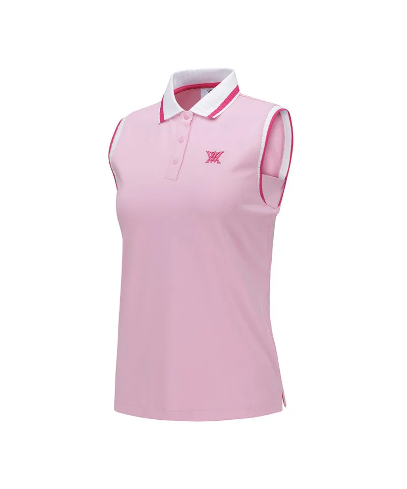 Women Kint Collar Sleeveless - Pink