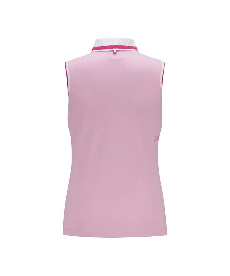 Women Kint Collar Sleeveless - Pink