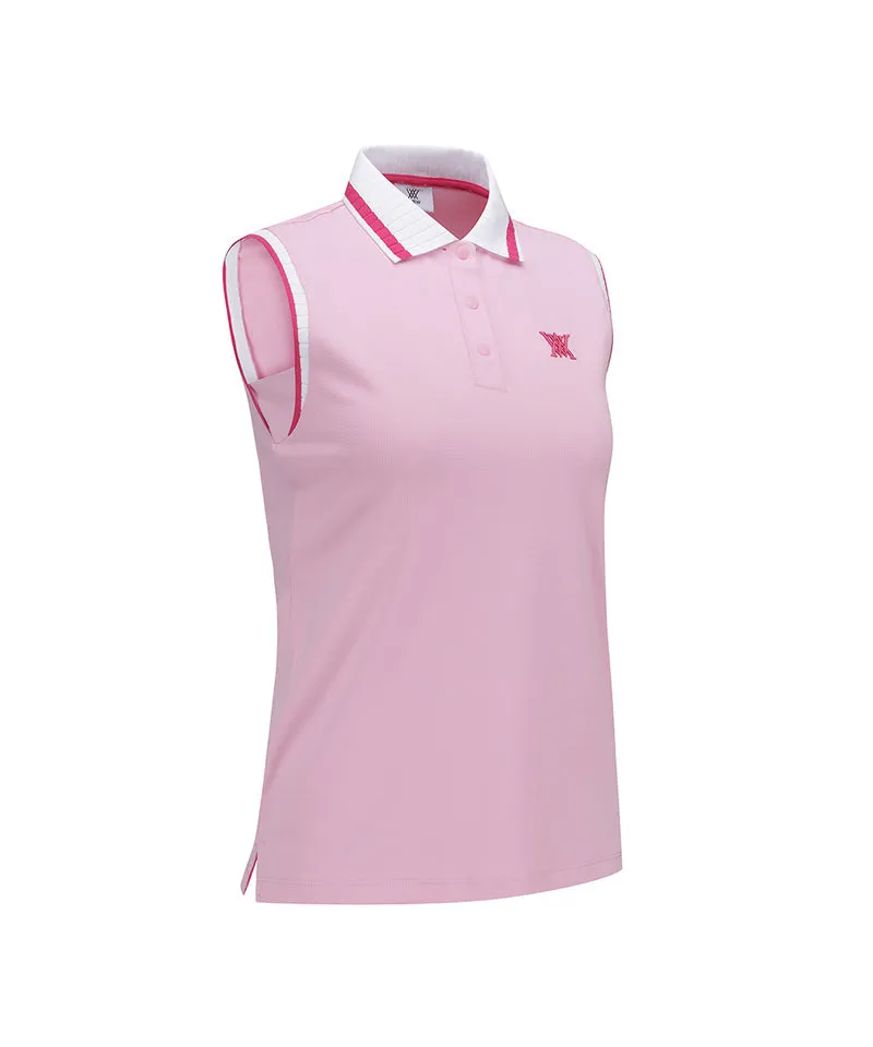 Women Kint Collar Sleeveless - Pink