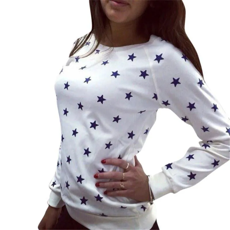 Women Soft Long Sleeve Star Print Sweatershirt Pullover Hoodie Sweatshirt Jumper Tops
