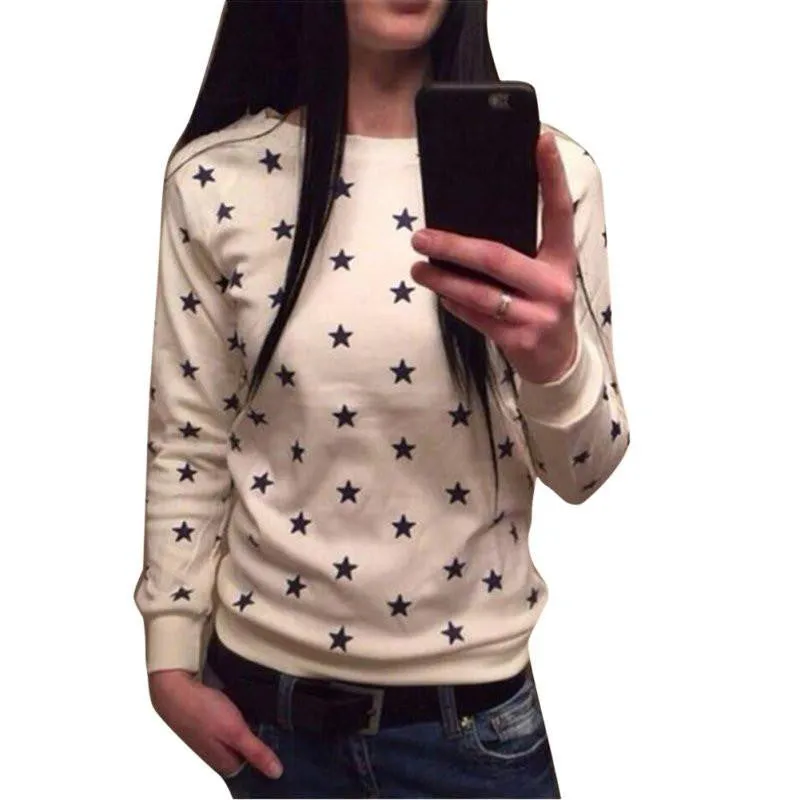 Women Soft Long Sleeve Star Print Sweatershirt Pullover Hoodie Sweatshirt Jumper Tops