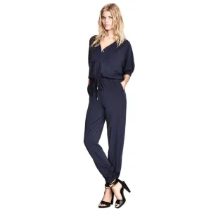 womens blue rompers jumpsuit with pockets short-sleeve V-neck elastic waist Drawstring overalls Jumpsuit Romper