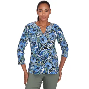 Women's Embellished Split Neck Floral Print Top - 33551