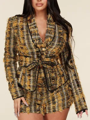 WOMEN'S LONG SLEEVE TOP & SHORTS TWEED 2PC. SET