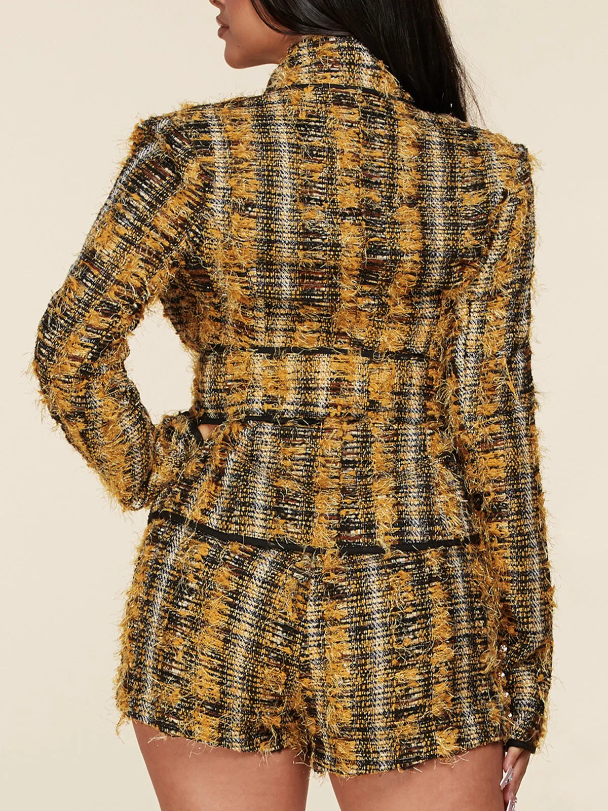 WOMEN'S LONG SLEEVE TOP & SHORTS TWEED 2PC. SET