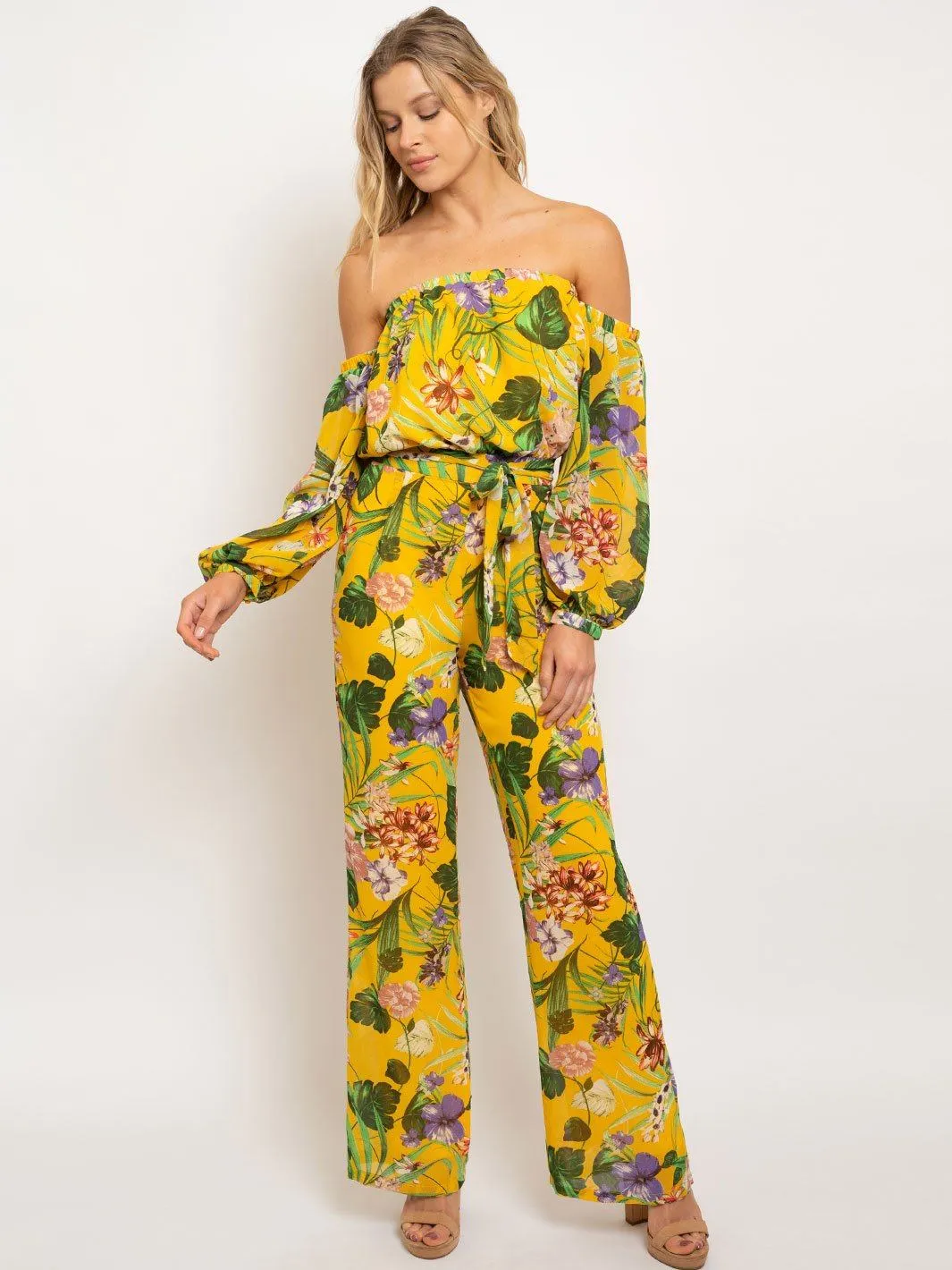 WOMEN'S OFF THE SHOULDER FLORAL JUMPSUUIT