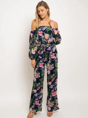 WOMEN'S OFF THE SHOULDER FLORAL JUMPSUUIT