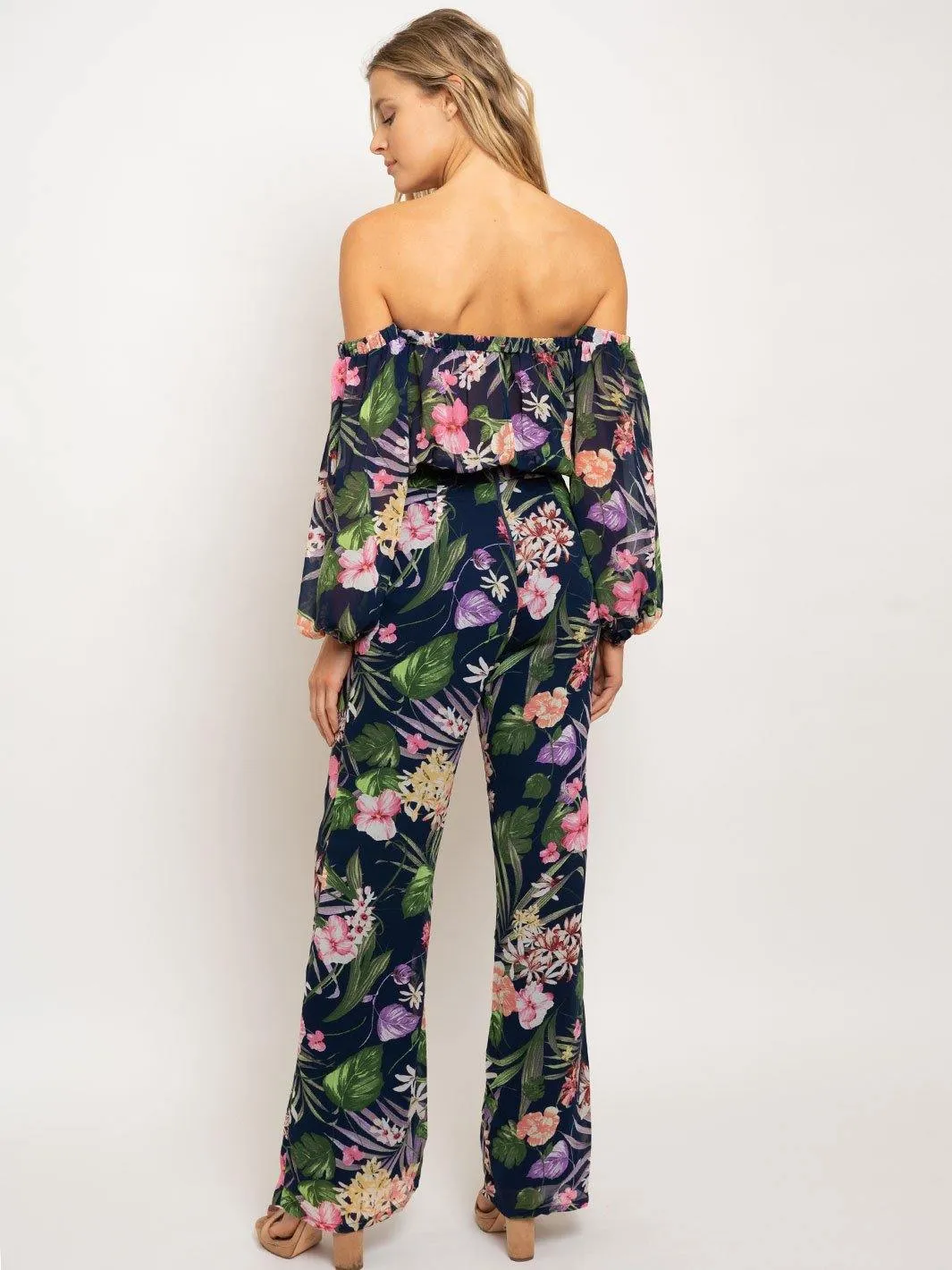 WOMEN'S OFF THE SHOULDER FLORAL JUMPSUUIT