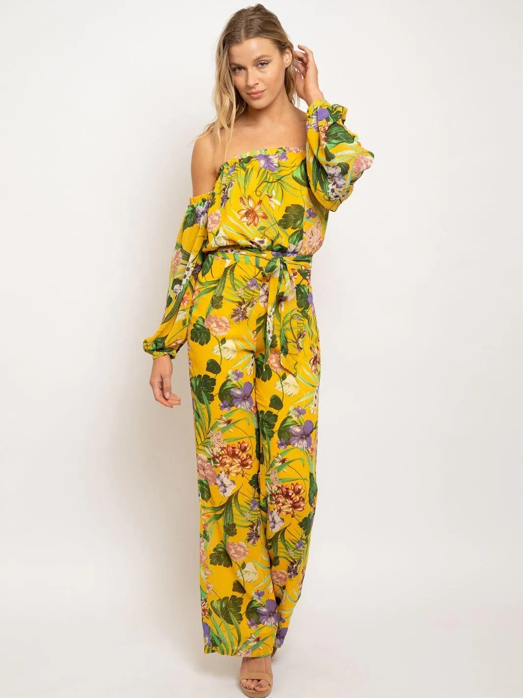 WOMEN'S OFF THE SHOULDER FLORAL JUMPSUUIT