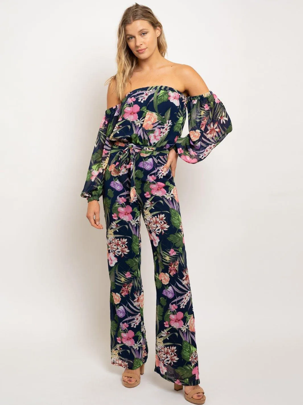 WOMEN'S OFF THE SHOULDER FLORAL JUMPSUUIT