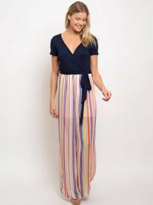 WOMEN'S SHORT SLEEVE MULTI STRIPE JUMPSUIT