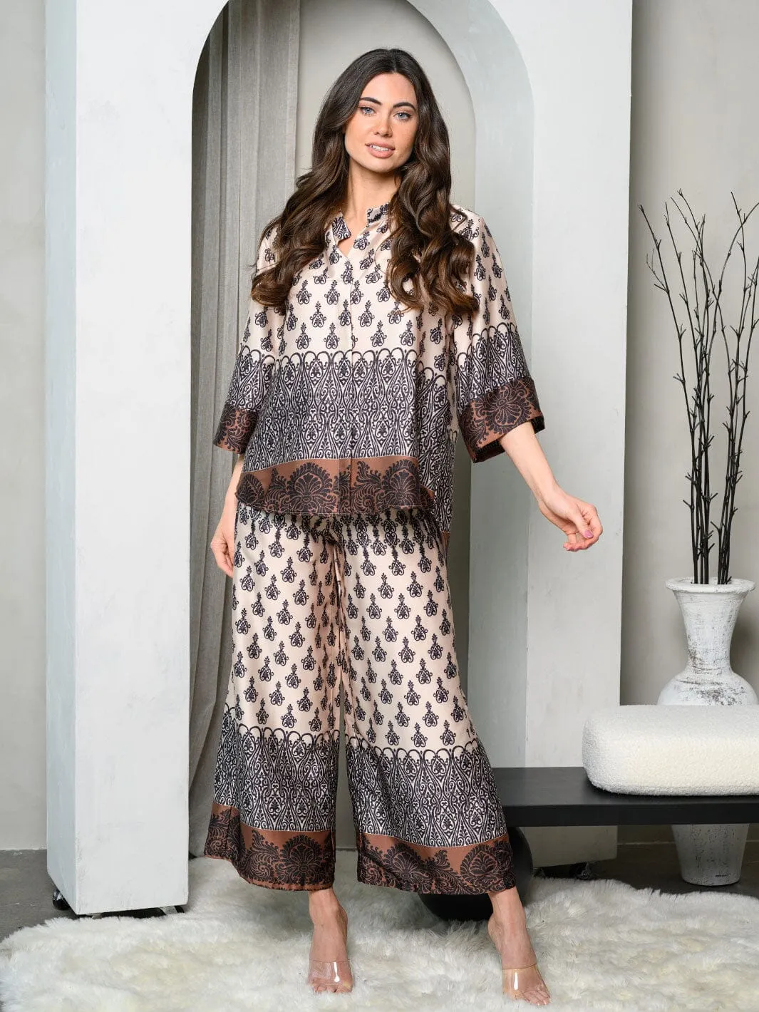 WOMEN'S SHORT SLEEVE TOP & PANTS MULTI PRINT SET